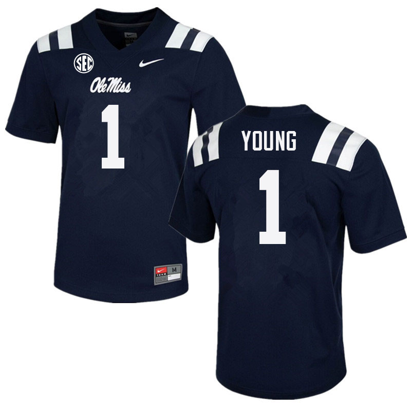 Men #1 Isheem Young Ole Miss Rebels College Football Jerseys Sale-Navy - Click Image to Close